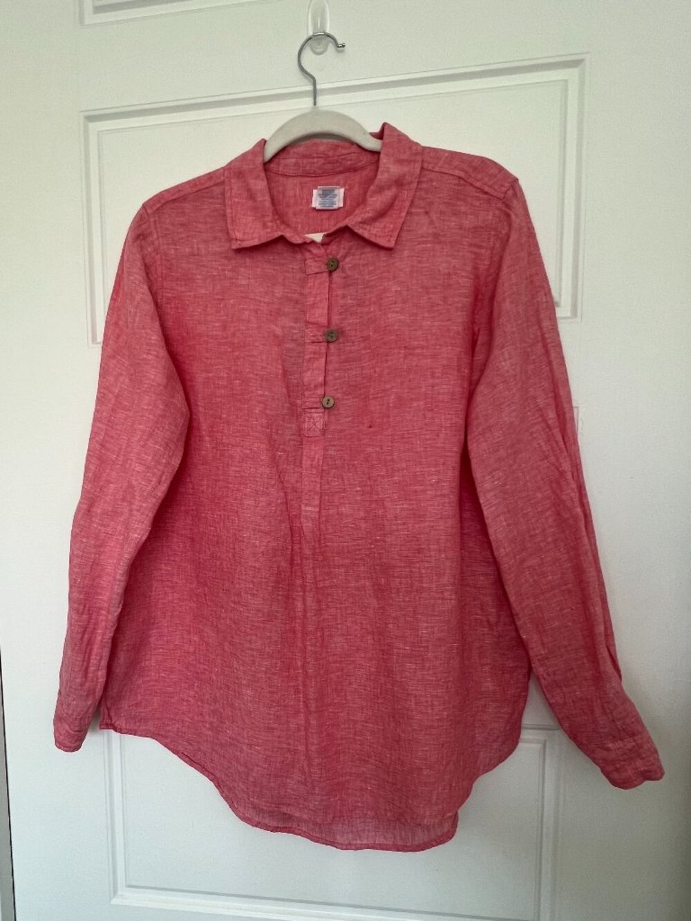 Sigrid Olsen 100% Linen Popover Tunic Top Womens Sz M Pink Beach Coastal Resort